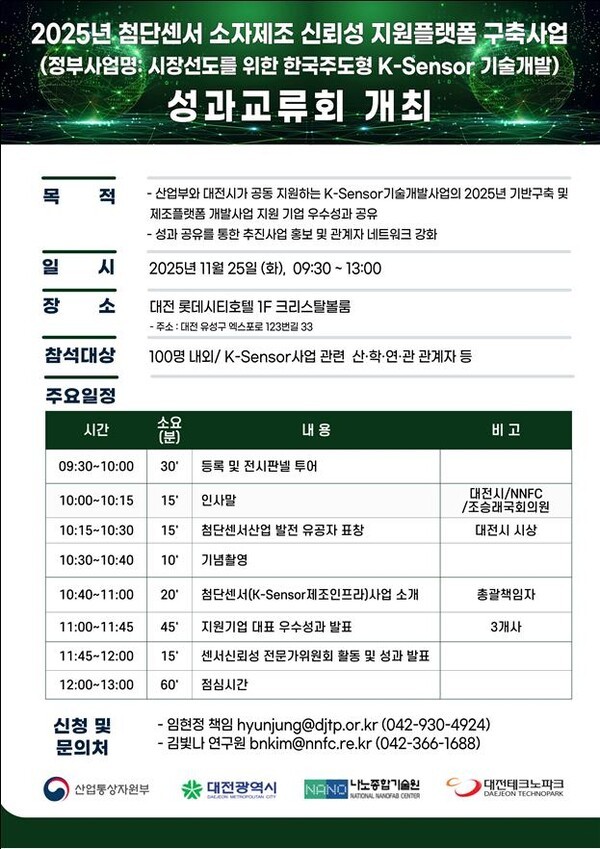 2025년 첨단센서 소자제조 신뢰성 지원플랫폼 구축사업 성과교류회 행사개요(사진: 대전시)